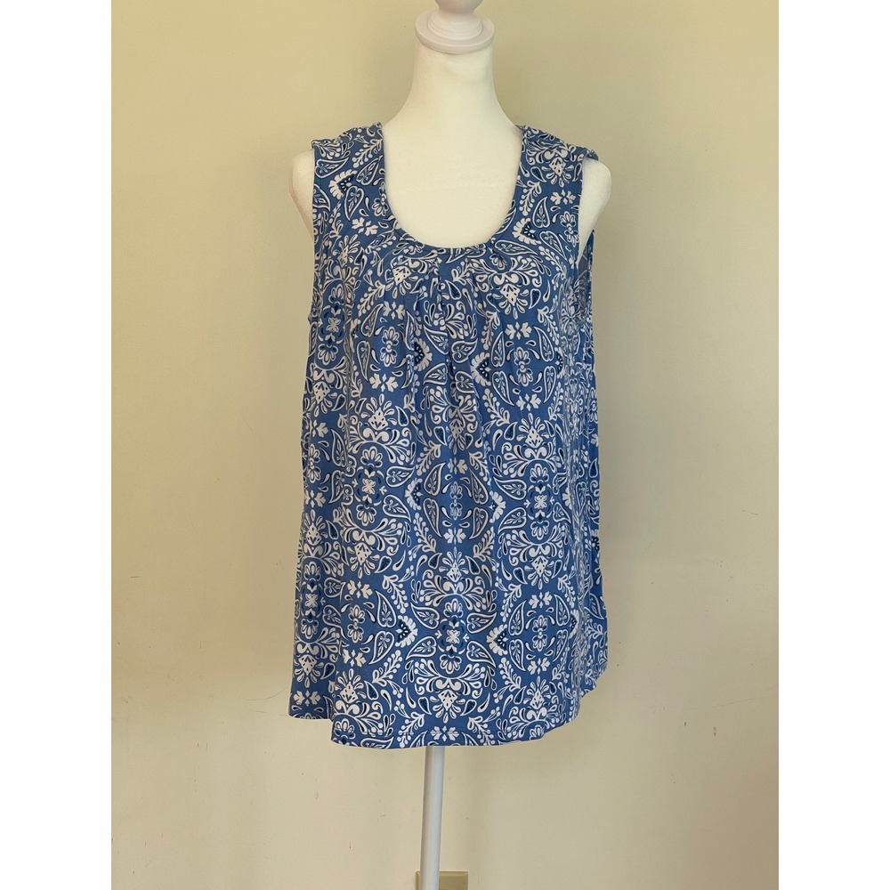 Croft & Barrow Womens Large Blue Paisley Floral Pleated Scoop Neck Tank Top L